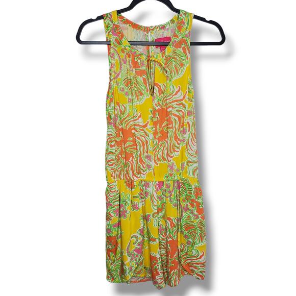 Lilly Pulitzer Women's Challis Happy Place Romper Size XS Yellow Summer Rayon - Picture 2 of 7